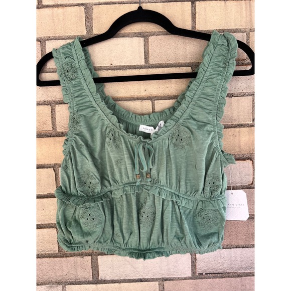 Altar'd State Tops - Altar'd State Sage Green Eyelet Embroidered Ruffle Crop Top Size Medium NWT